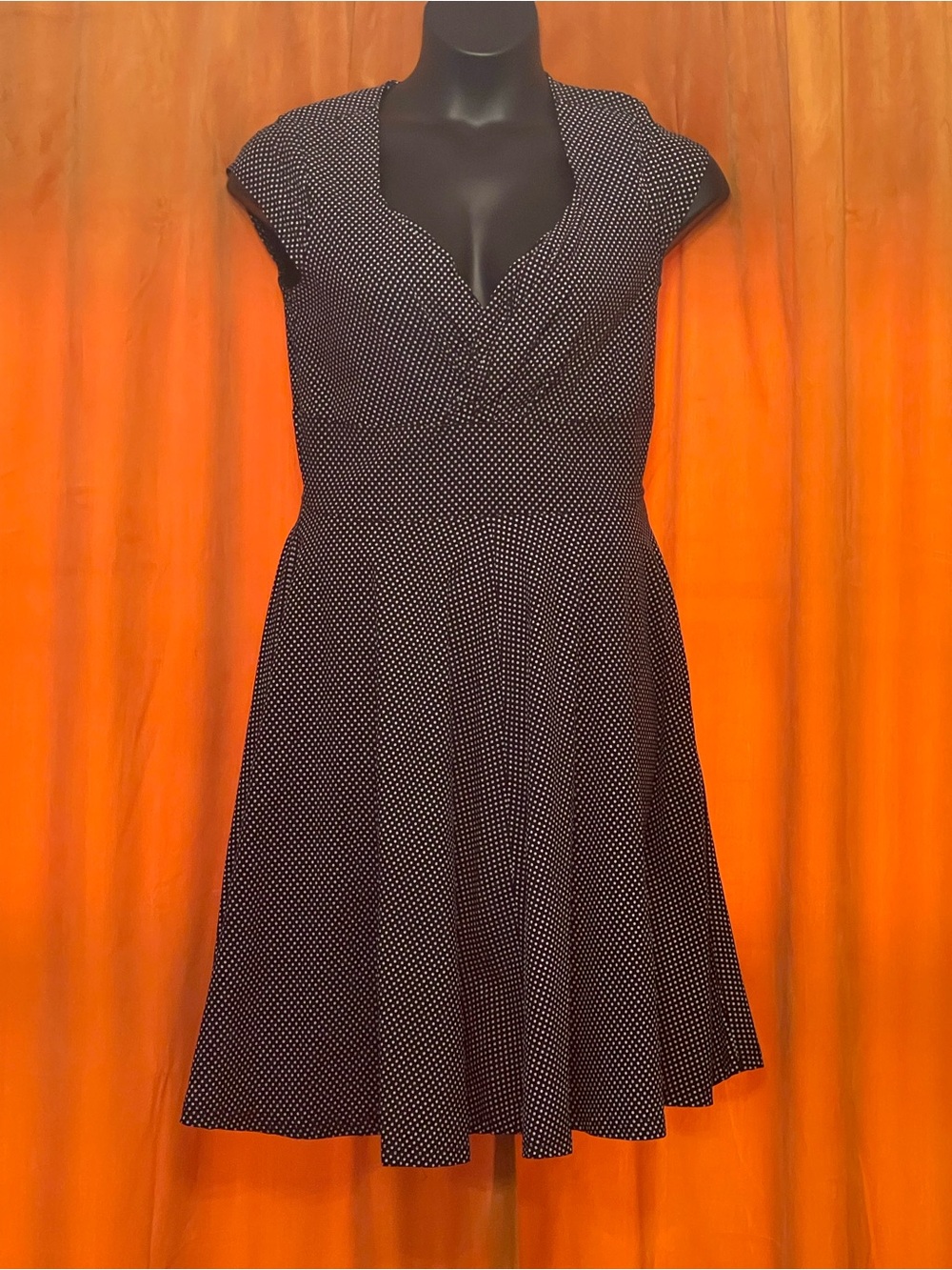 Black Polka Dot V-Neck Cap Sleeve Midi Dress